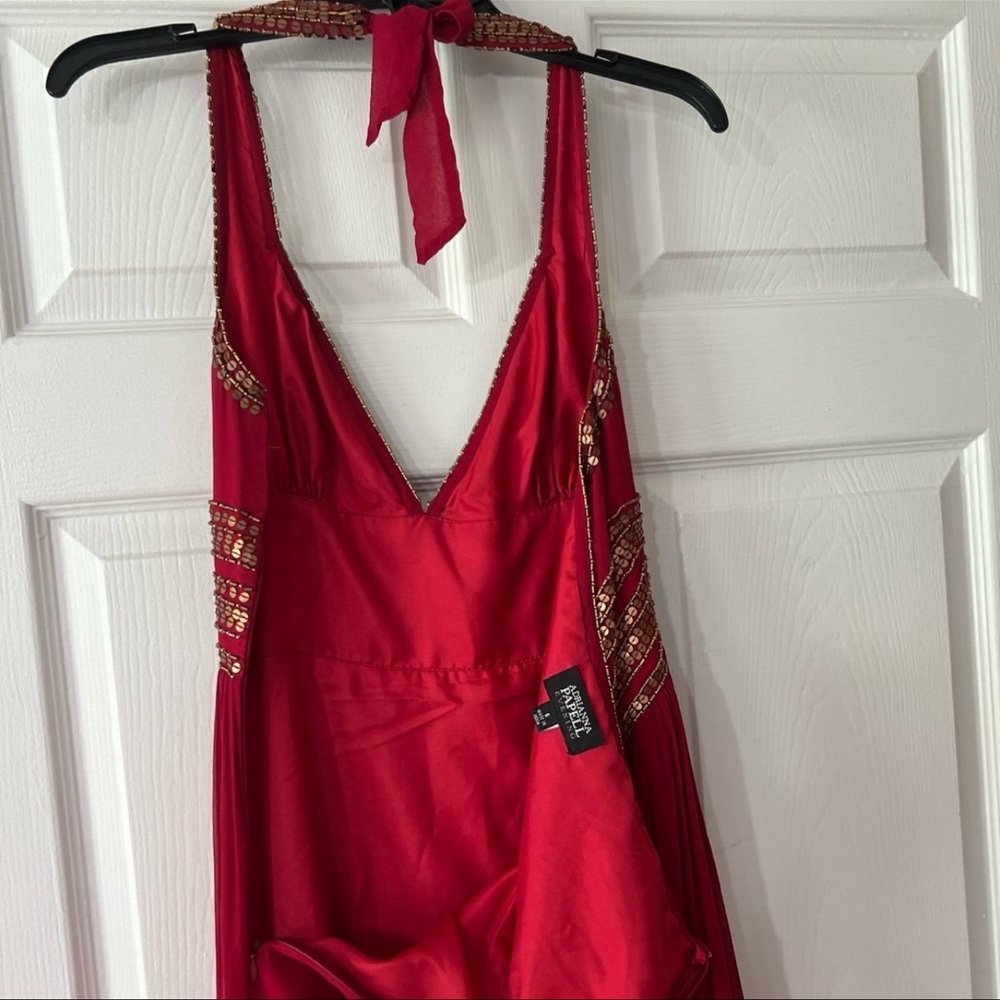 Adrianna Papell MAXI Red Evening Dress with Gold Details - Picture 5 of 13